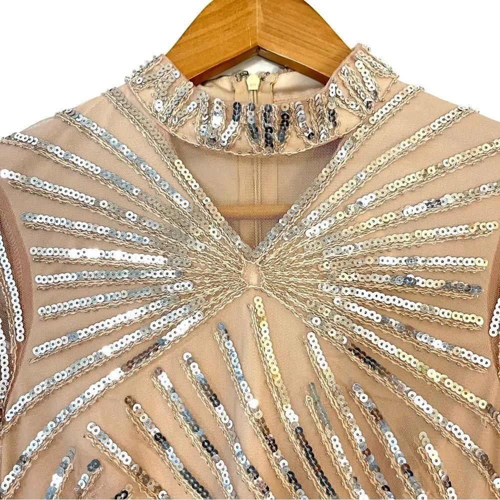 RAGA Mason Character Long Sleeve Dress Size XS Champagne with Silver Sequins NWT - Picture 4 of 9
